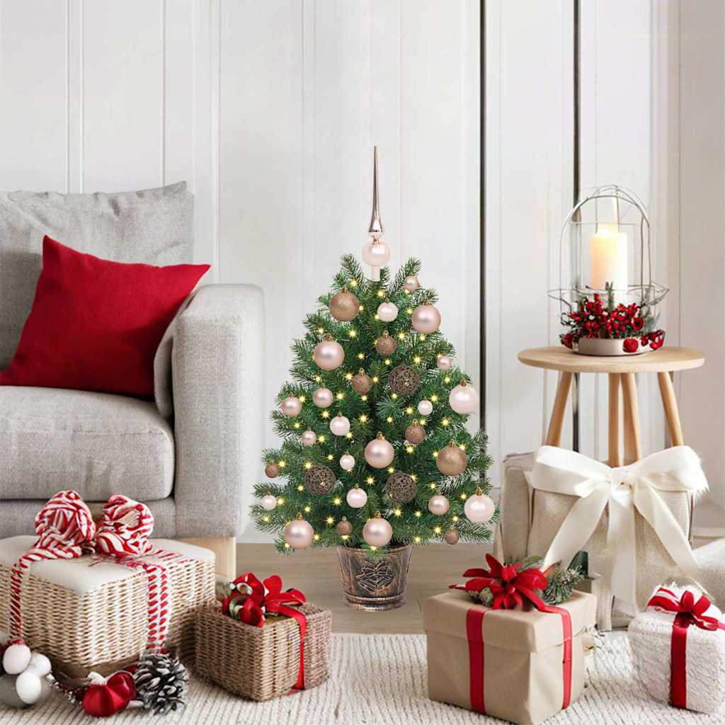 Artificial Christmas Tree Green PE and PVC 75 cm with LEDs &rose gold balls