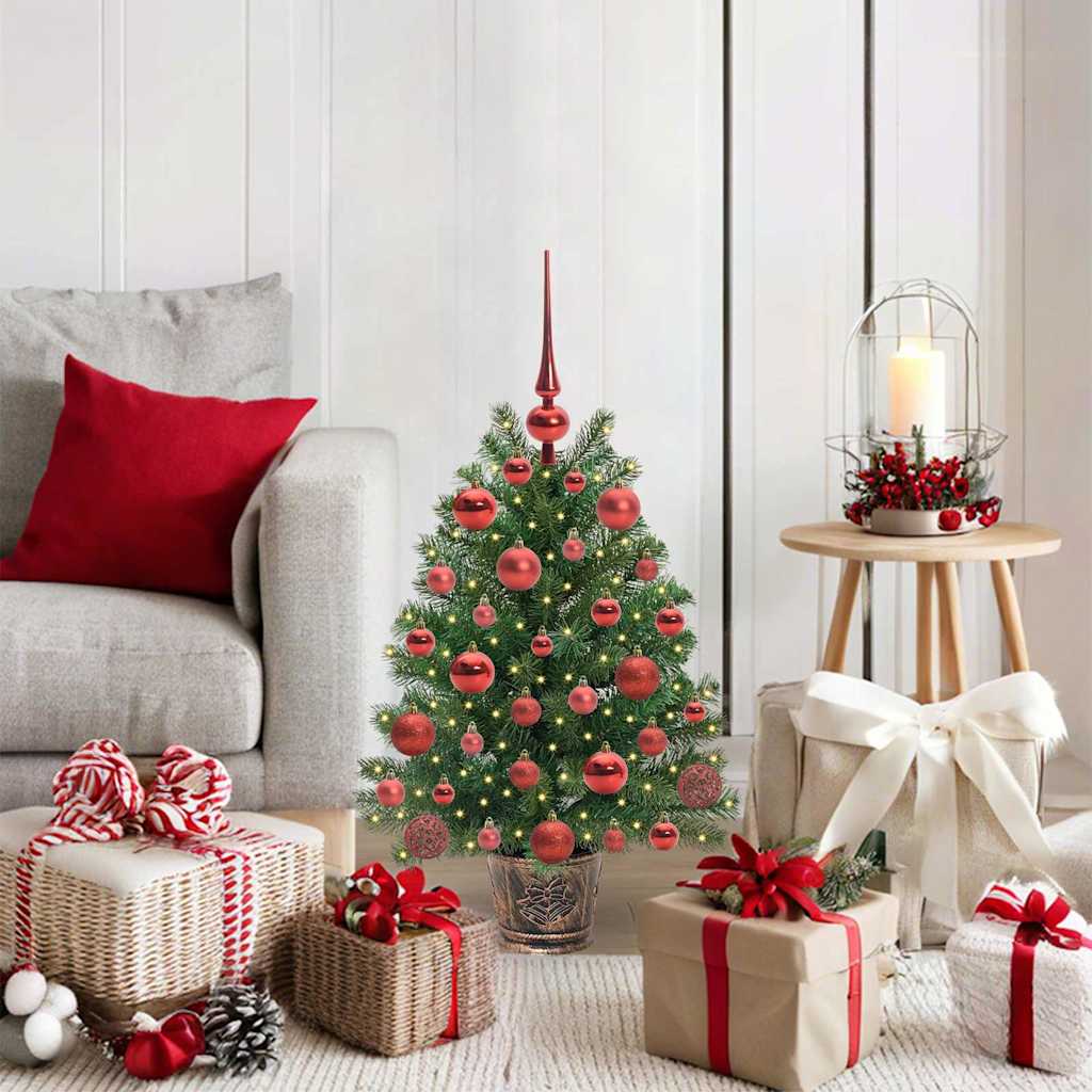 Artificial Christmas Tree Green PE and PVC 75 cm with LEDs &red balls