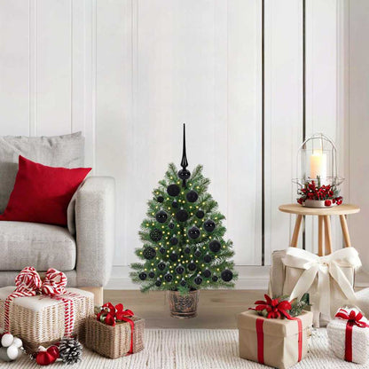 Artificial Christmas Tree Green PE and PVC 75 cm with LEDs &black balls