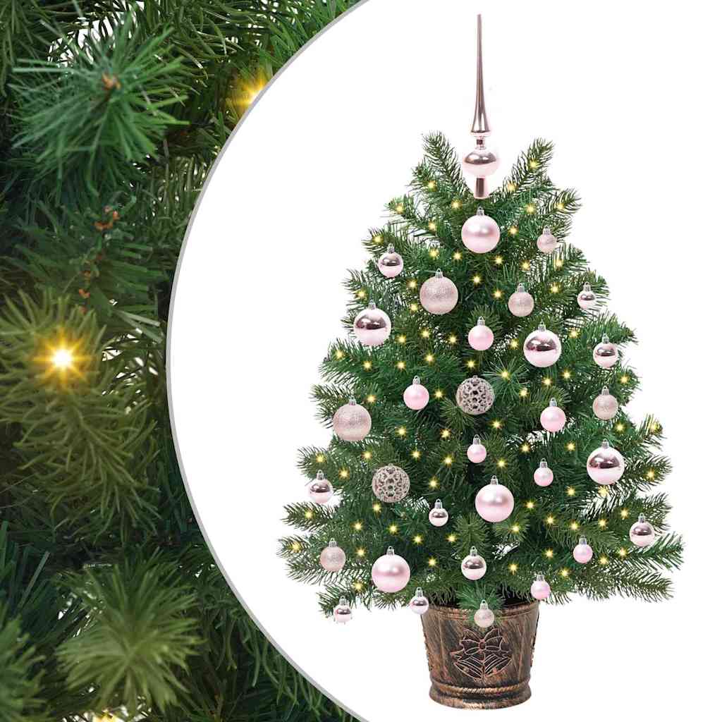 Artificial Christmas Tree Green PE and PVC 75 cm with LEDs &pink balls
