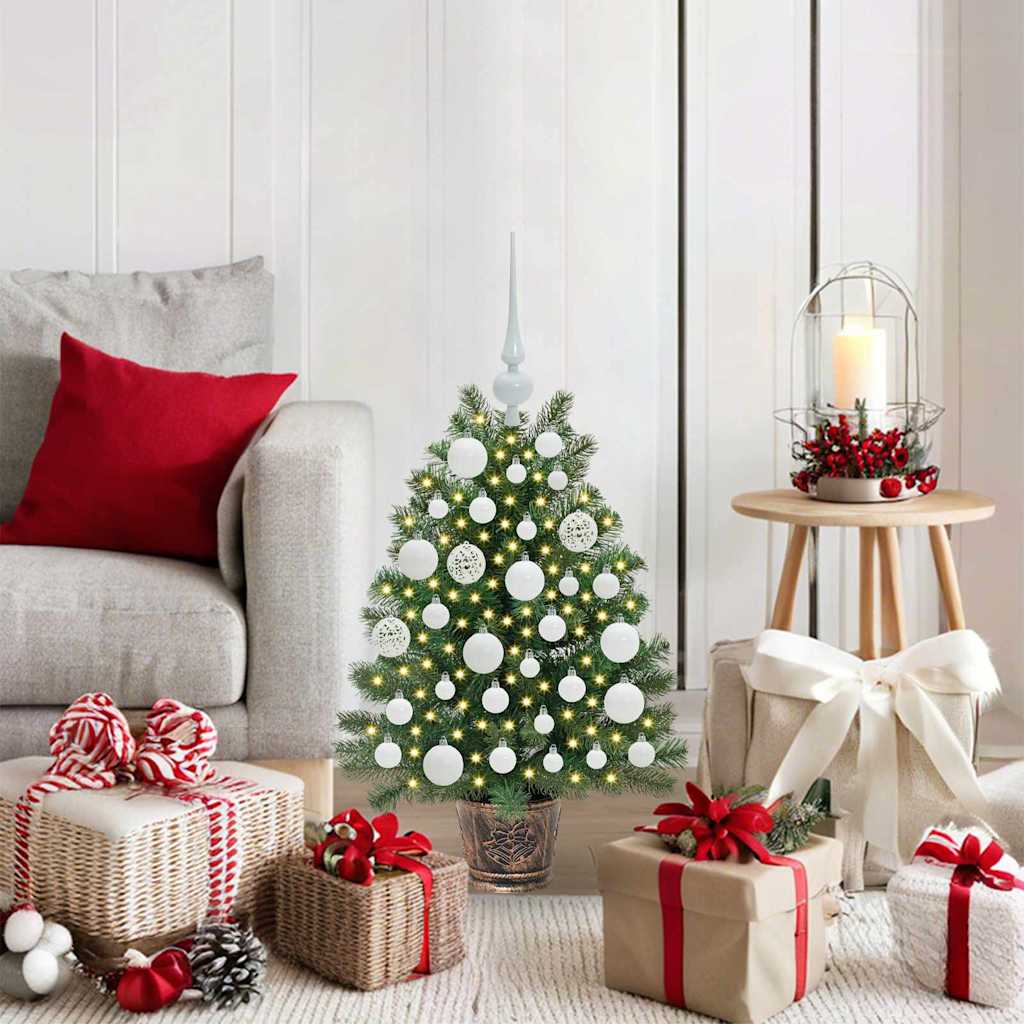 Artificial Christmas Tree Green PE and PVC 75 cm with LEDs &white balls