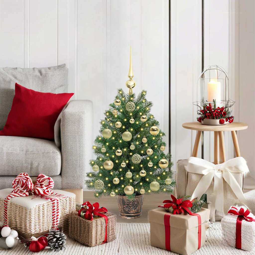Artificial Christmas Tree Green PE and PVC 75 cm with LEDs &gold balls