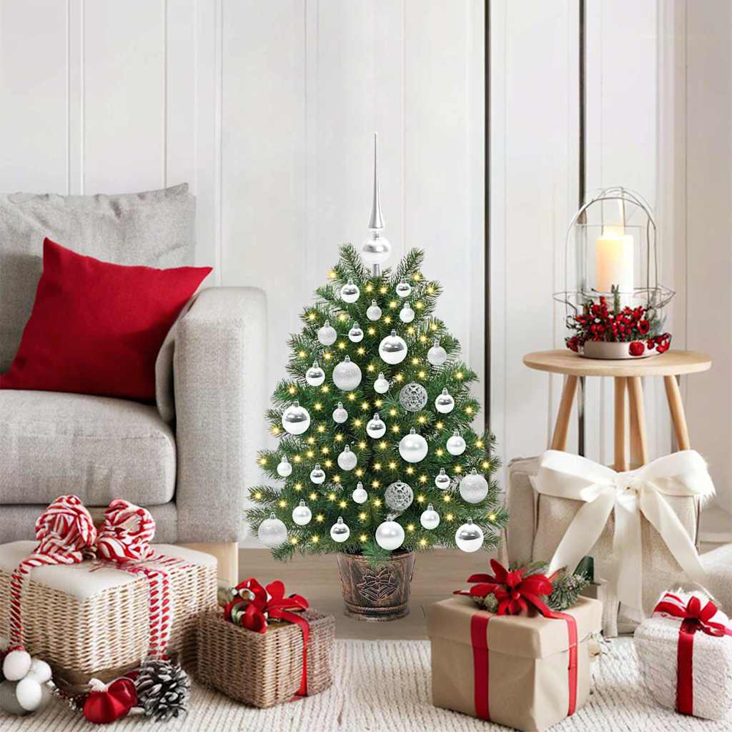 Artificial Christmas Tree Green PE and PVC 75 cm with LEDs &silver balls
