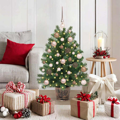 Artificial Christmas Tree Green PE and PVC 95 cm with LEDs &rose gold balls