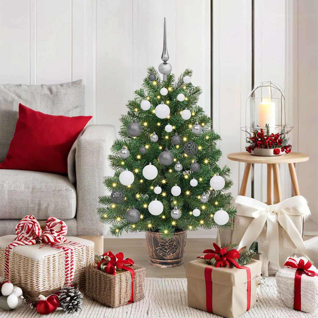 Artificial Christmas Tree Green PE and PVC 95 cm with LEDs &white/grey balls