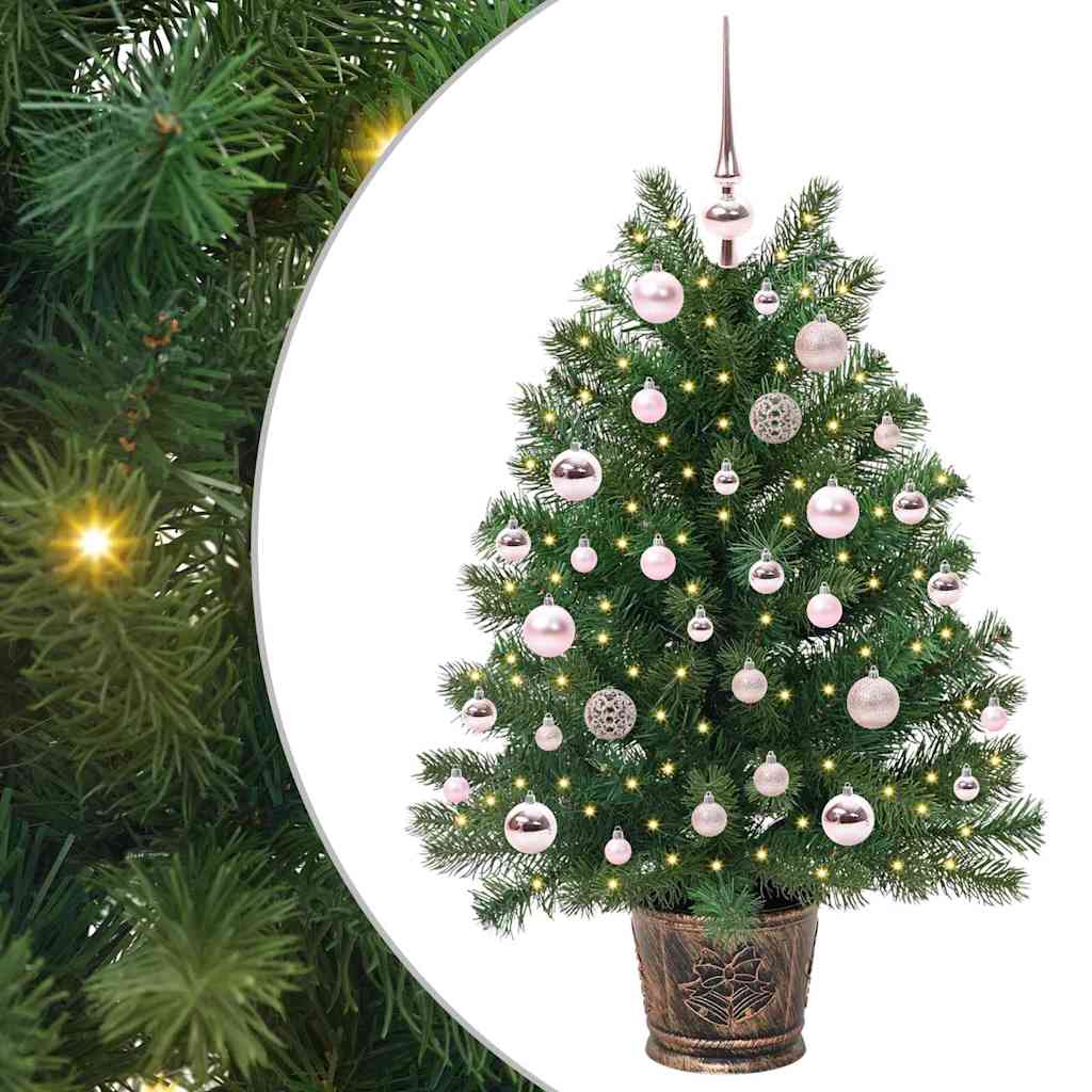 Artificial Christmas Tree Green PE and PVC 95 cm with LEDs &pink balls