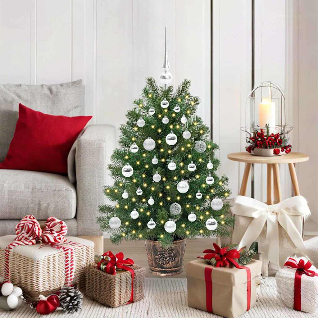 Artificial Christmas Tree Green PE and PVC 95 cm with LEDs &silver balls