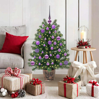 Artificial Christmas Tree Green PE and PVC 95 cm with LEDs &lilac balls