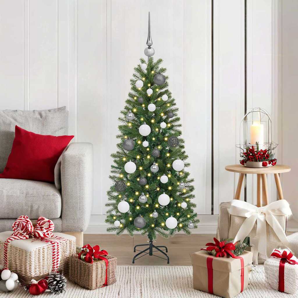 Artificial Christmas Tree Green PE and PVC 120 cm with LEDs &white/grey balls