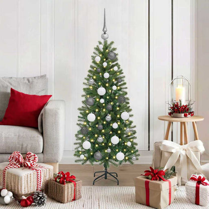 Artificial Christmas Tree Green PE and PVC 120 cm with LEDs &white/grey balls