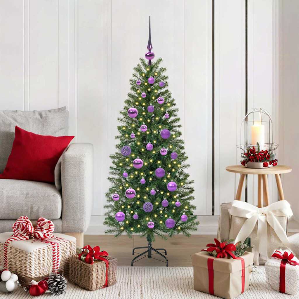 Artificial Christmas Tree Green PE and PVC 120 cm with LEDs &lilac balls