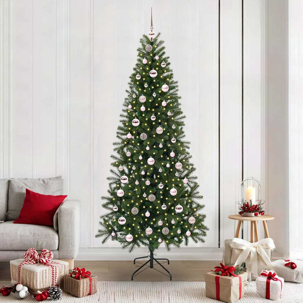 Artificial Christmas Tree Green PE and PVC 210 cm with LEDs &pink balls