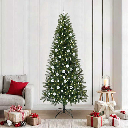 Artificial Christmas Tree Green PE and PVC 210 cm with LEDs &silver balls