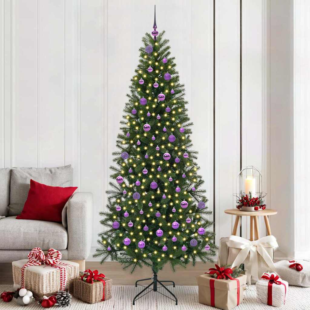 Artificial Christmas Tree Green PE and PVC 210 cm with LEDs &lilac balls