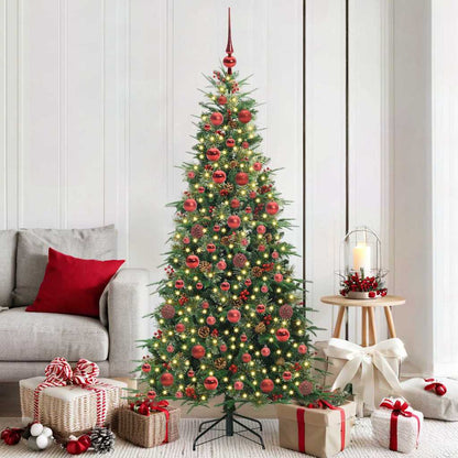 Artificial Hinged Christmas Tree PE and PVC Green 180 cm with LEDs &red balls