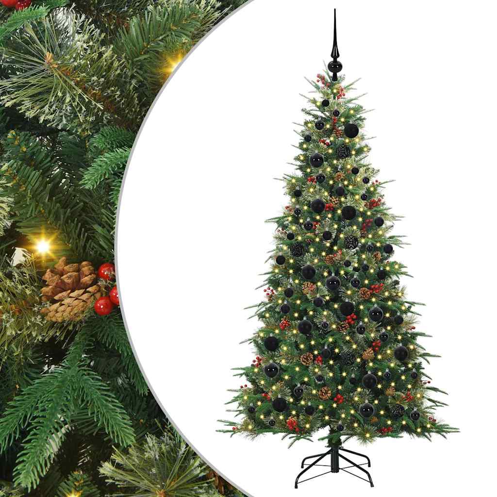 Artificial Hinged Christmas Tree PE and PVC Green 180 cm with LEDs &black balls