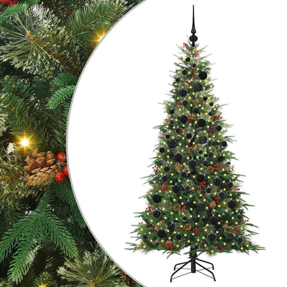 Artificial Hinged Christmas Tree PE and PVC Green 180 cm with LEDs &black balls