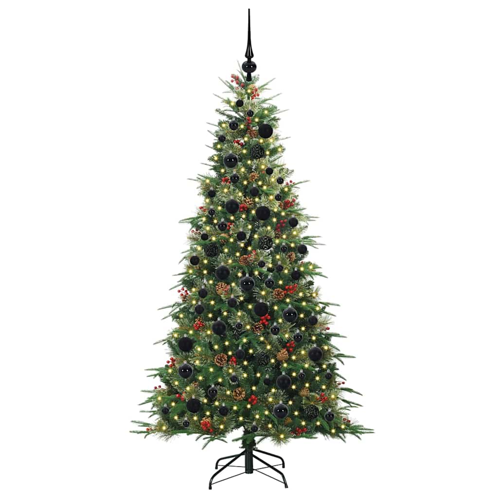 Artificial Hinged Christmas Tree PE and PVC Green 180 cm with LEDs &black balls