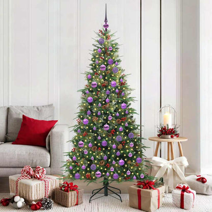 Artificial Hinged Christmas Tree PE and PVC Green 180 cm with LEDs &lilac balls