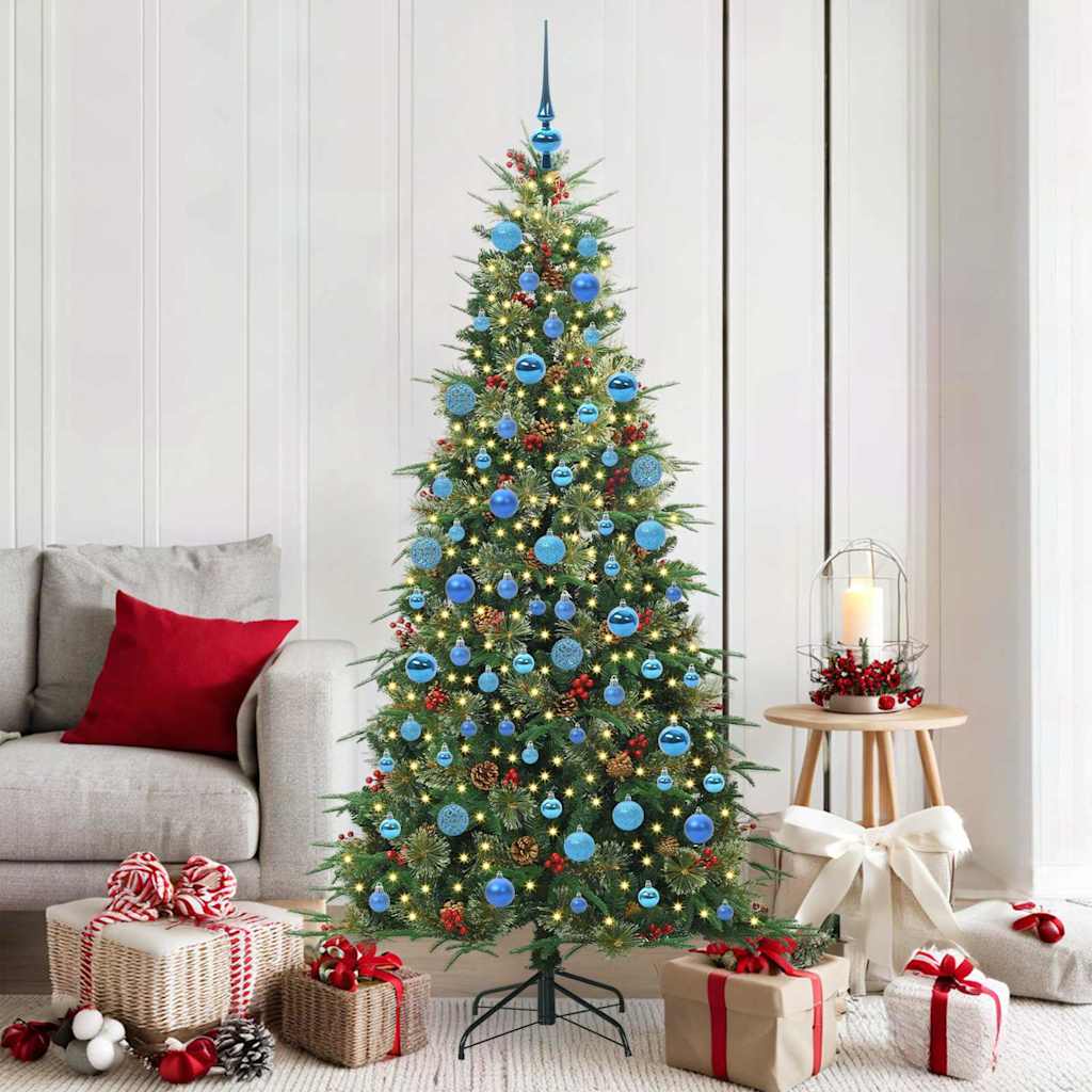 Artificial Hinged Christmas Tree PE and PVC Green 180 cm with LEDs &blue balls