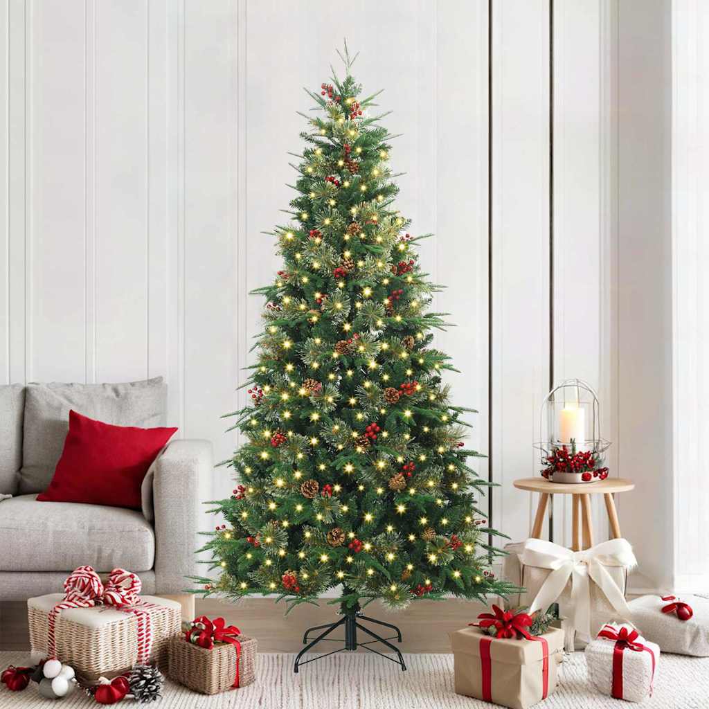 Artificial Hinged Christmas Tree PE and PVC Green 210 cm with LEDs