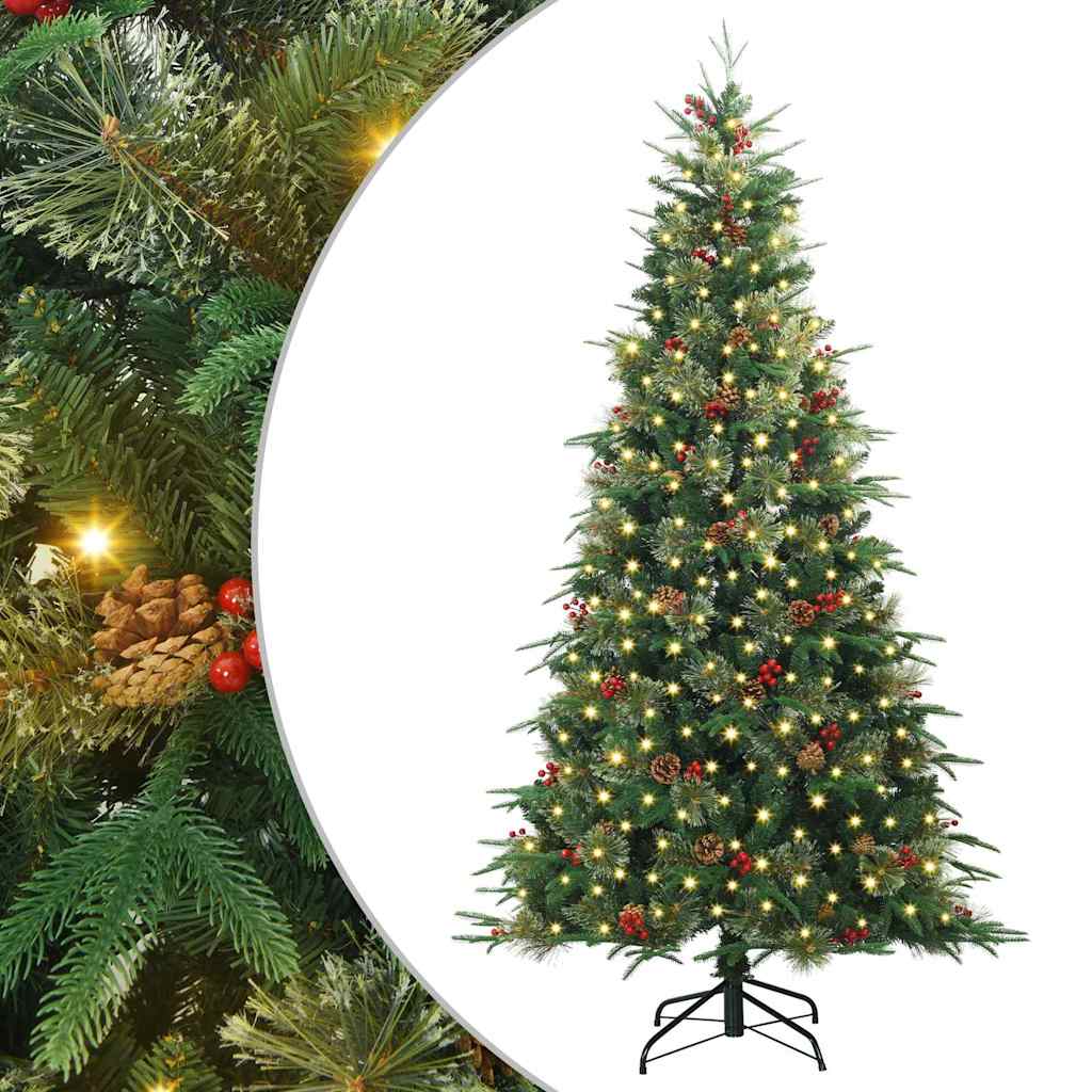 Artificial Hinged Christmas Tree PE and PVC Green 210 cm with LEDs
