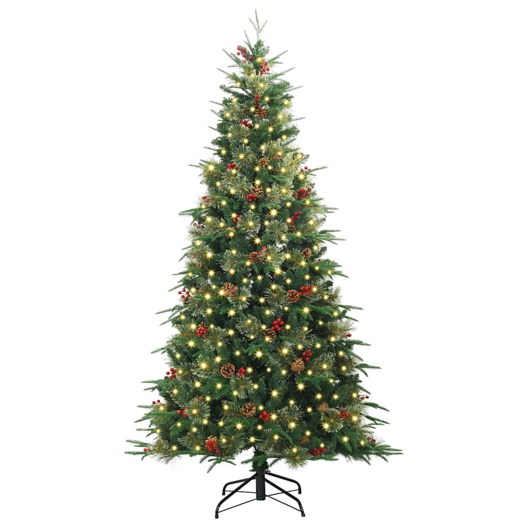 Artificial Hinged Christmas Tree PE and PVC Green 210 cm with LEDs