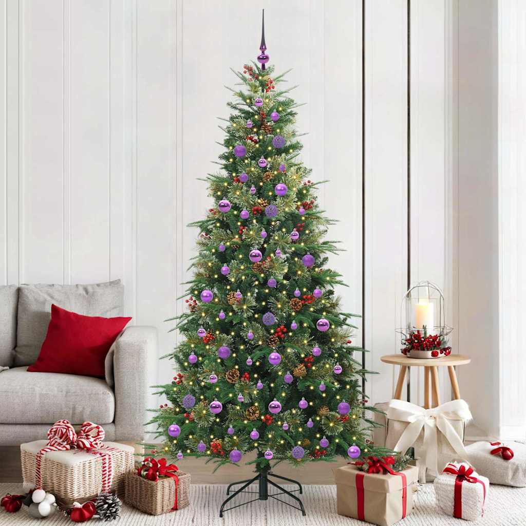 Artificial Hinged Christmas Tree PE and PVC Green 210 cm with LEDs &lilac balls
