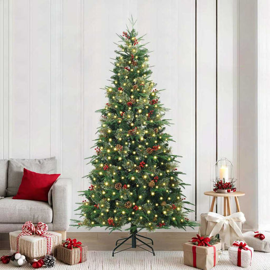 Artificial Hinged Christmas Tree PE and PVC Green 240 cm with LEDs