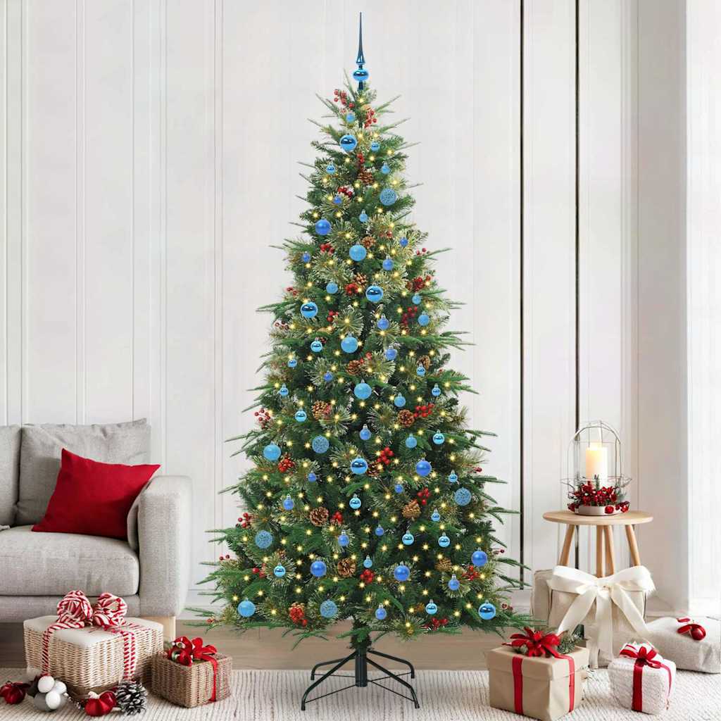 Artificial Hinged Christmas Tree PE and PVC Green 240 cm with LEDs &blue balls