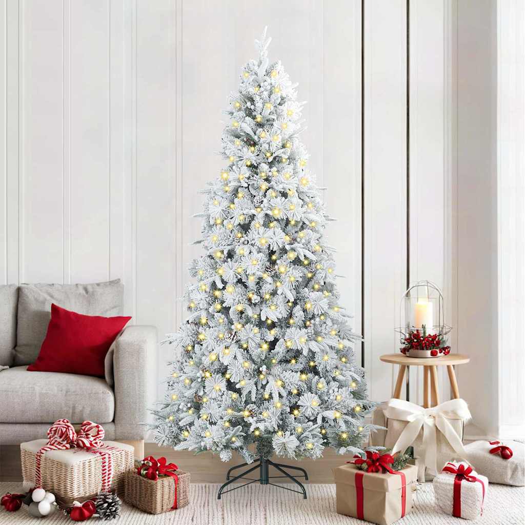 vidaXL Artificial Hinged Christmas Tree White PE and PVC Green and White 210 cm