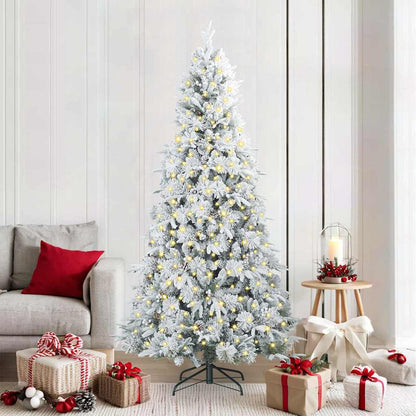 vidaXL Artificial Hinged Christmas Tree White PE and PVC Green and White 210 cm
