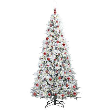 Artificial Hinged Christmas Tree White PE and PVC Green and white 210 cm with LEDs &red balls