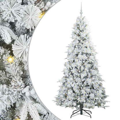 Artificial Hinged Christmas Tree White PE and PVC Green and white 210 cm with LEDs &white balls