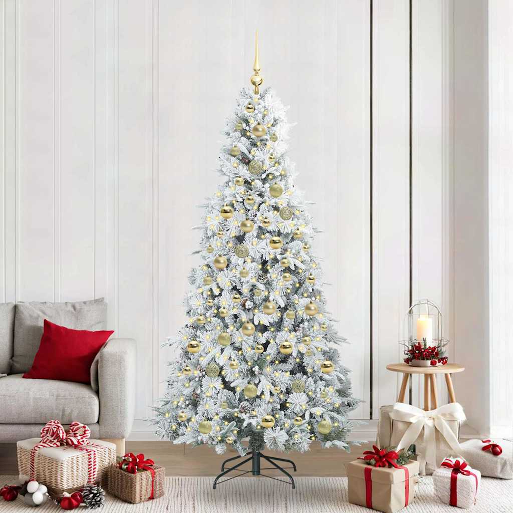vidaXL Artificial Hinged Christmas Tree White 210 cm PE and PVC 1