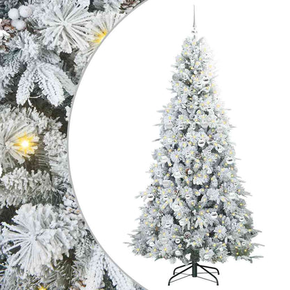 Artificial Hinged Christmas Tree White PE and PVC Green and white 210 cm with LEDs &silver balls