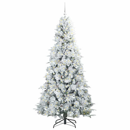 Artificial Hinged Christmas Tree White PE and PVC Green and white 210 cm with LEDs &silver balls
