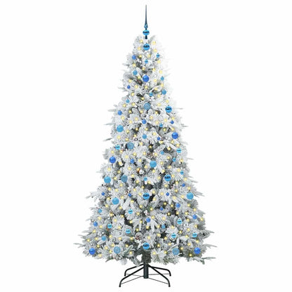 Artificial Hinged Christmas Tree White PE and PVC Green and white 210 cm with LEDs &blue balls