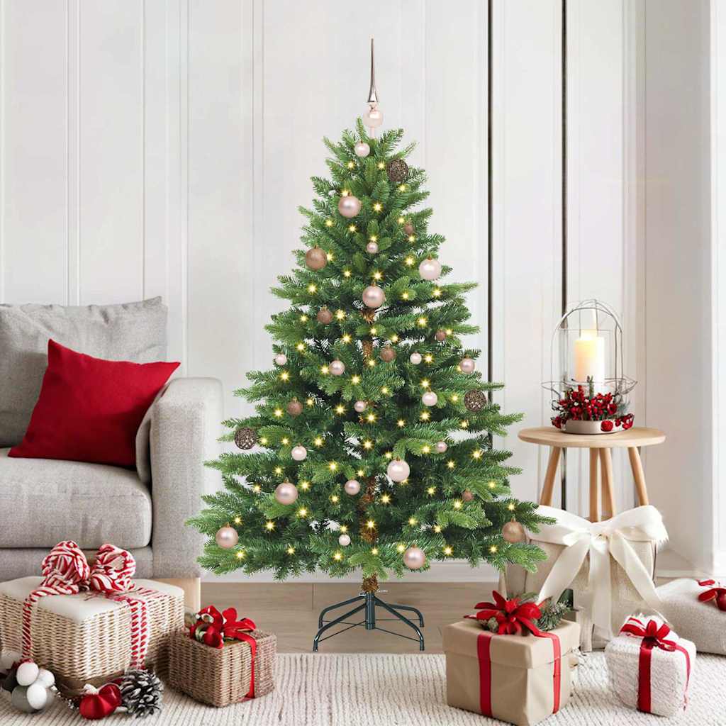 Artificial Christmas Tree with 150 LEDs PE and PVC Green 150 cm with LEDs &rose gold balls