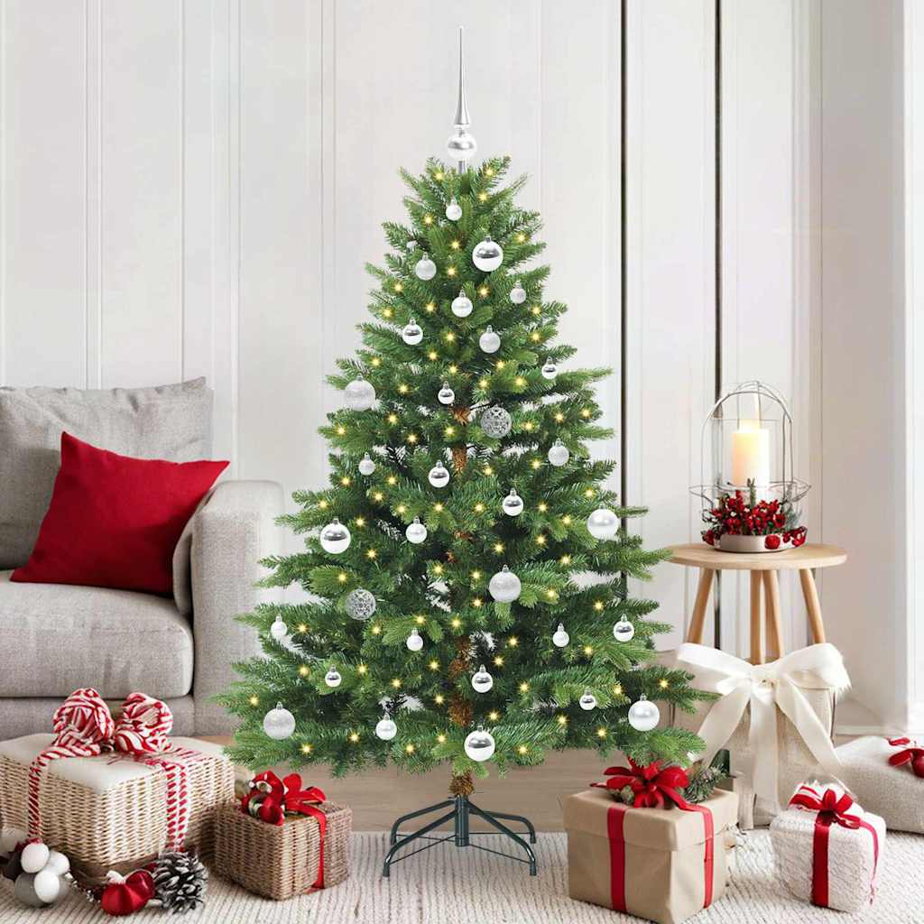 Artificial Christmas Tree with 150 LEDs PE and PVC Green 150 cm with LEDs &silver balls