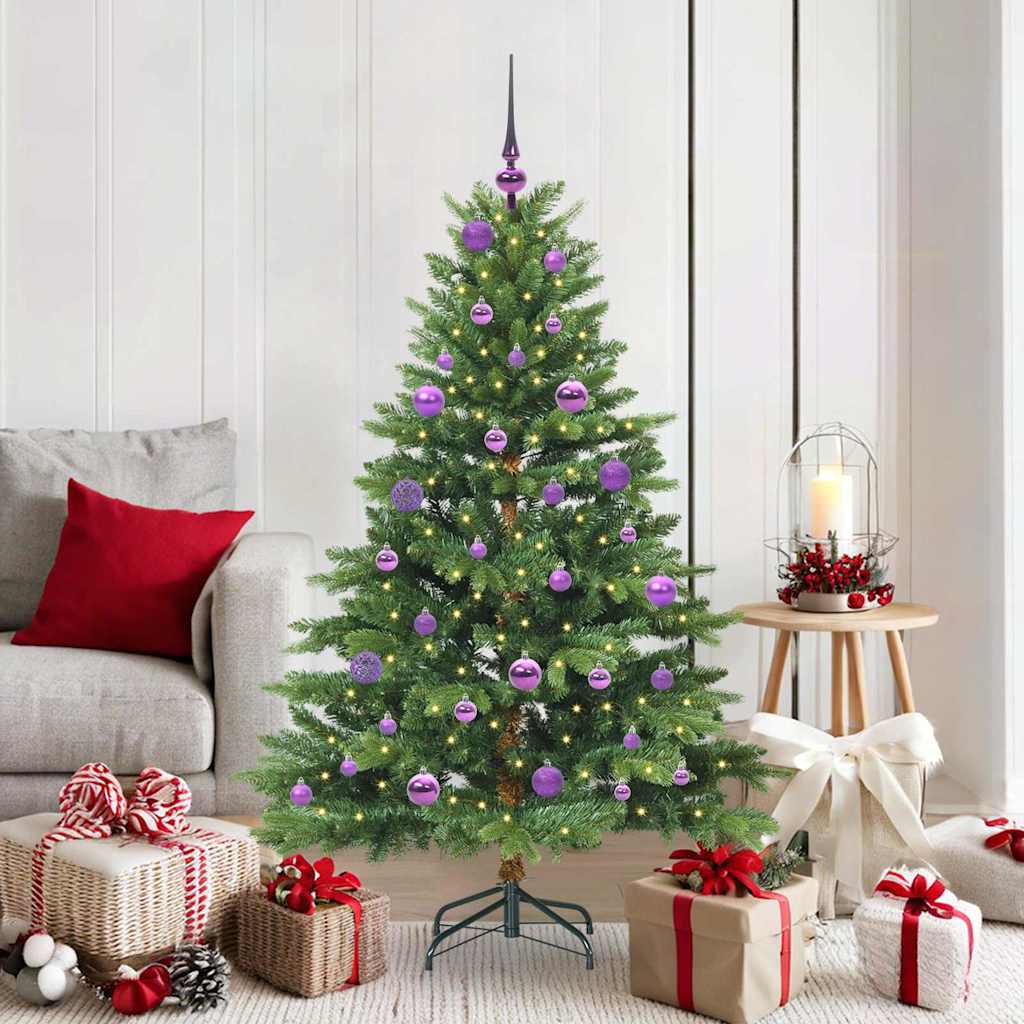Artificial Christmas Tree with 150 LEDs PE and PVC Green 150 cm with LEDs &lilac balls