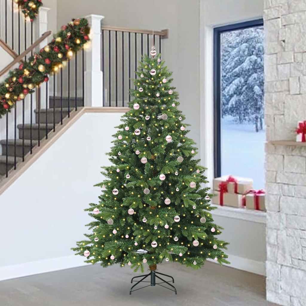 Artificial Christmas Tree with 300 LEDs PE and PVC Green 240 cm with LEDs &pink balls