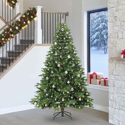 Artificial Christmas Tree with 300 LEDs PE and PVC Green 240 cm with LEDs &pink balls