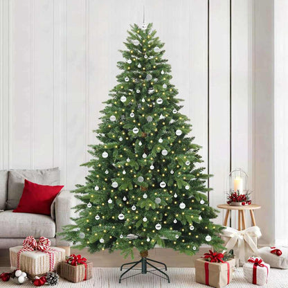 Artificial Christmas Tree with 300 LEDs PE and PVC Green 240 cm with LEDs &silver balls