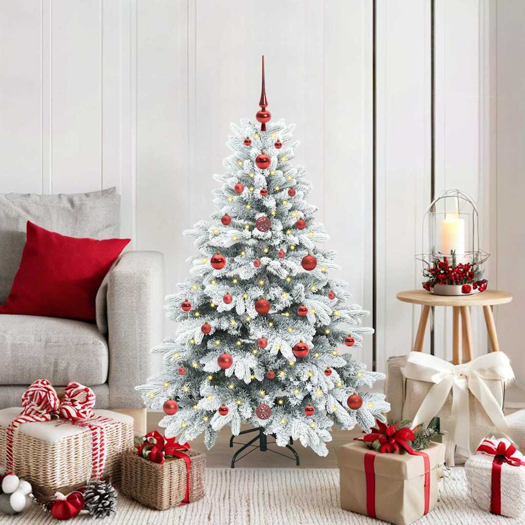 Artificial Christmas Tree with 150 LEDs PE and PVC White 120 cm with LEDs &red balls