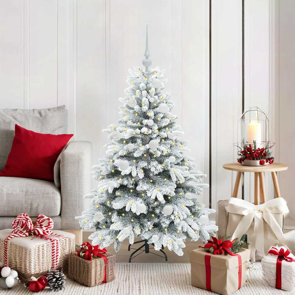 Artificial Christmas Tree with 150 LEDs PE and PVC White 120 cm with LEDs &white balls