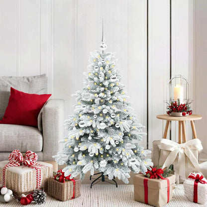 Artificial Christmas Tree with 150 LEDs PE and PVC White 120 cm with LEDs &silver balls