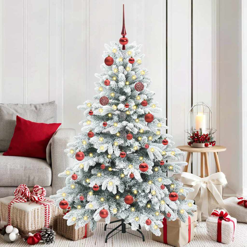 Artificial Christmas Tree with 150 LEDs PE and PVC White 150 cm with LEDs &red balls