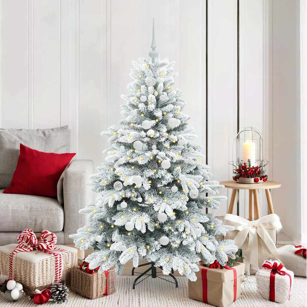 Artificial Christmas Tree with 150 LEDs PE and PVC White 150 cm with LEDs &white balls