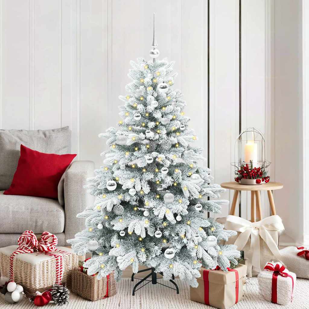 Artificial Christmas Tree with 150 LEDs PE and PVC White 150 cm with LEDs &silver balls